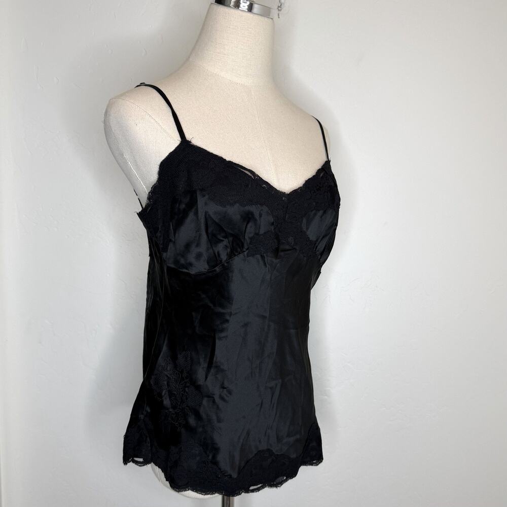 Weavers Girl Y2K Silk Babydoll Cami Top Womens Large Black Lace Trim